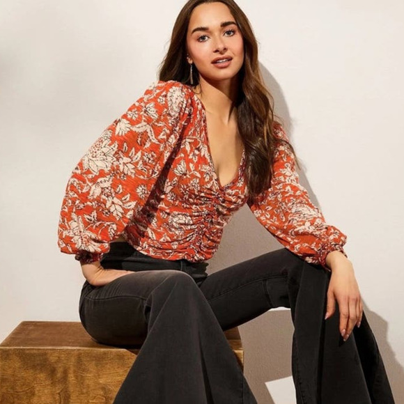 NWT Free People Say the Word Rouched Cropped Top Size XS Colorful Lightweight - Picture 1 of 9